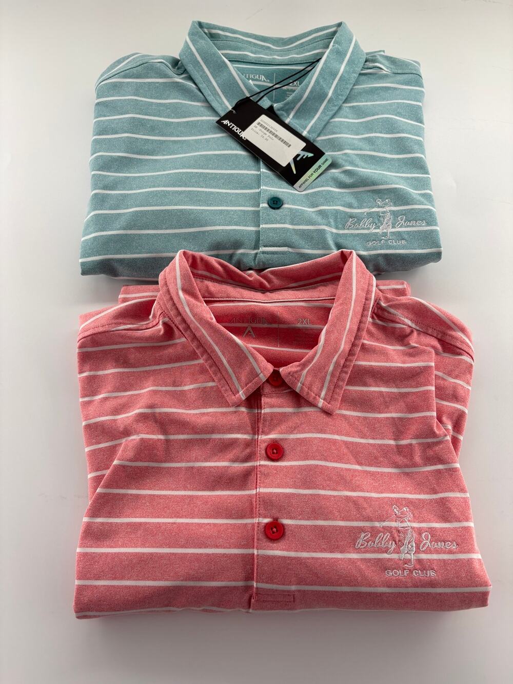 Antigua Bobby Jones Golf Club Polo Bundle Teal Coral Stripe Mens 2XL